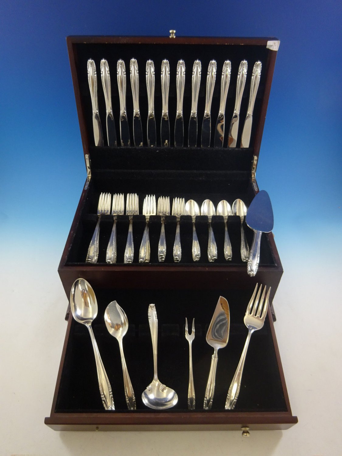 Stradivari by Wallace Sterling Silver Flatware Set For 12 Service 55 Pieces