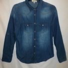 In Style Women's Blue Long Sleeve Denim Jean Pearl Button Down Shirt Size Large