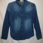 In Style Women's Blue Long Sleeve Denim Jean Pearl Button Down Shirt Size Large