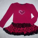 Temped Girls Pink Sequin Heart Long Sleeve Black Tutu Dress Size 5