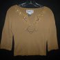 Joseph A Womens Beige 3/4 Sleeve Sequin Shirt Size Small