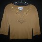 Joseph A Womens Beige 3/4 Sleeve Sequin Shirt Size Small