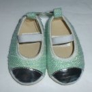 NWT "New Baby" Girls Sparkle Turquoise Silver Mary Jane Crib Shoes Size 2 3-6 M