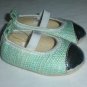 NWT "New Baby" Girls Sparkle Turquoise Silver Mary Jane Crib Shoes Size 2 3-6 M