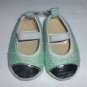 NWT "New Baby" Girls Sparkle Turquoise Silver Mary Jane Crib Shoes Size 2 3-6 M