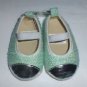 NWT "New Baby" Girls Sparkle Turquoise Silver Mary Jane Crib Shoes Size 2 3-6 M