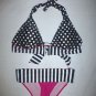 NWOT Women's Black White Pink Polka Dot Halter Bikini Swimsuit Small
