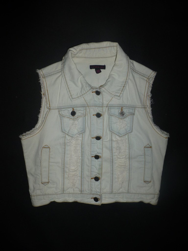 Material Girl Junior Women's Light Blue Disstressed Denim Jean Vest Size Large