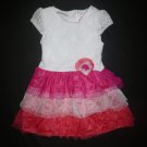 Youngland Girls White Eyelet Lace Pink Ruffle Tutu Dress Size 4