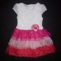 Youngland Girls White Eyelet Lace Pink Ruffle Tutu Dress Size 4