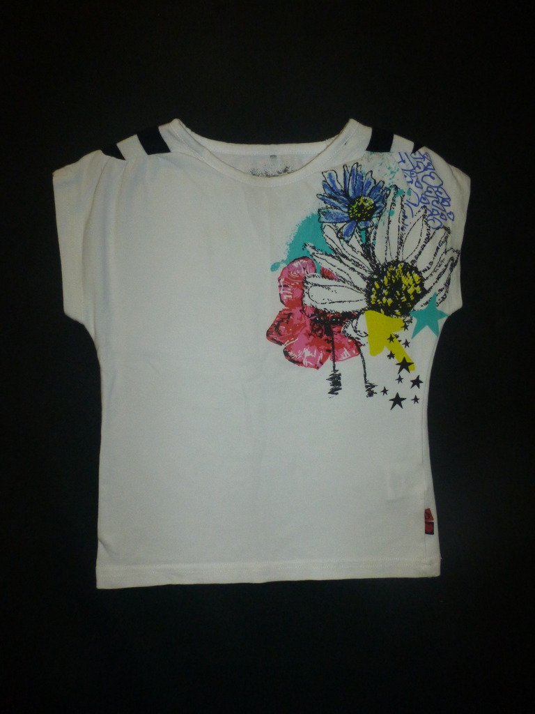 Deux Par Deux Girls White Short Sleeve Flower Shirt Size 4