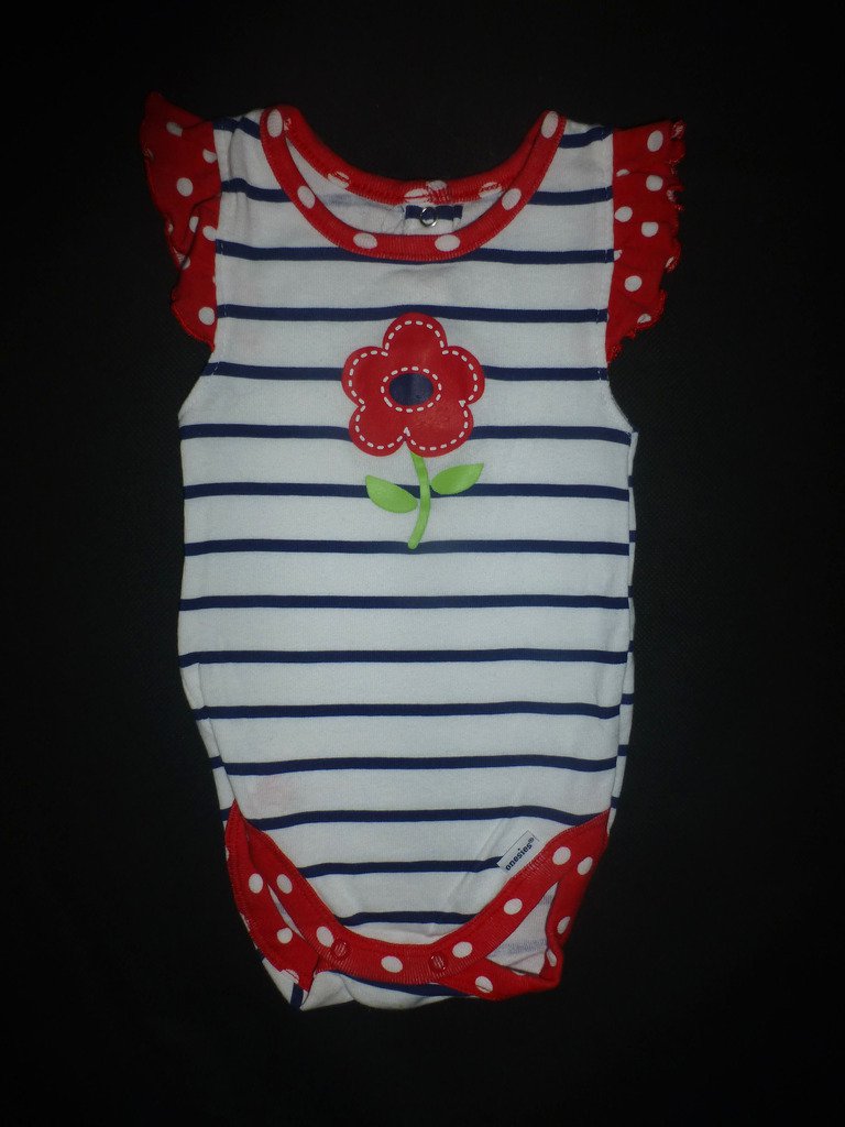 Gerber Baby Girls Blue White Striped Red Flower 4th of July Bodysuit 3-6 Months