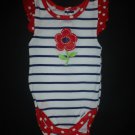 Gerber Baby Girls Blue White Striped Red Flower 4th of July Bodysuit 3-6 Months