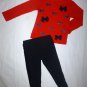 Carter's Baby Girl Red Long Sleeve Bow Shirt Black Sequin Leggings Outfit 18 M