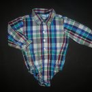 The Childrens Place Baby Boy Blue Plaid Long Sleeve Button Down Bodysuit 12-18 M