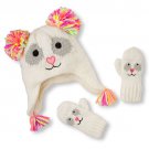 NWT The Children's Place Girls Shimmery Panda Pom Pom Hat Mittens Set 6-12 M