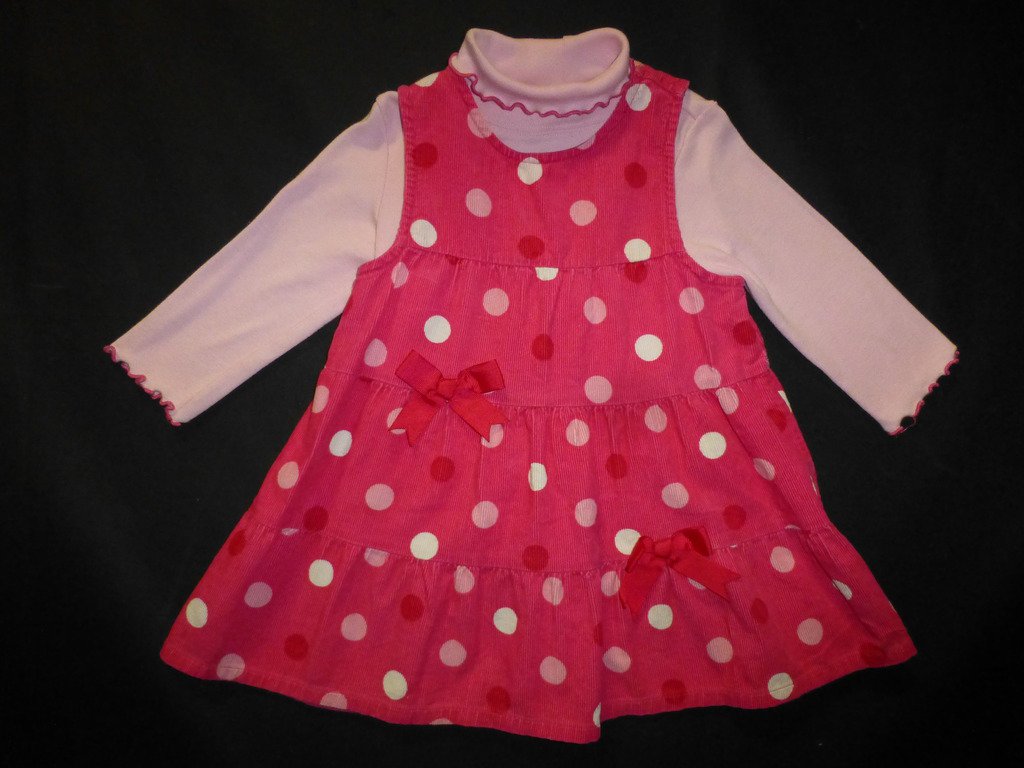Rare Too Pink Polka Dot Girls Long Sleeve Shirt & Corduroy Dress Outfit Set 3T