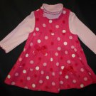 Rare Too Pink Polka Dot Girls Long Sleeve Shirt & Corduroy Dress Outfit Set 3T