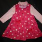 Rare Too Pink Polka Dot Girls Long Sleeve Shirt & Corduroy Dress Outfit Set 3T