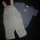 Baby Gap Boys Blue Striped Bodysuit & Beige Overalls 4th of July Outfit 6-12 M