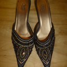 Starlet by Star Jones Womens Brown Sequin Beaded Low Heels Pumps Shoes Size 8..5