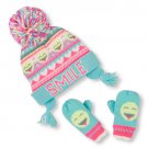 NWT The Childrens Place Girls Smile Emoji Fair Isle Hat Mittens Set 6-12 M 2T 3T