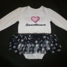 Faded Glory Baby Girl White Sweetheart Black Tutu Romper Dress 3-6 Months