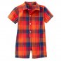 NWT Gymboree Sunset Glow Baby Boy Orange Plaid Short Sleeve Romper 0-3 Months