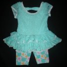 WonderKids Girls Turquoise Lace Eyelet Ruffle Shirt Floral Leggings Outfit 12 M