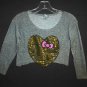 Hello Kitty Girl Gold Sequin Heart Gray Long Sleeve Cropped Shirt 7/8