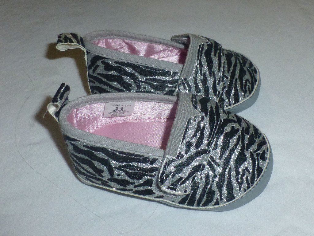 Rising Star Baby Girl Zebra Print Silver Glitter Slip On Crib Shoes 3-6 Months