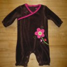 Carter's Baby Girl Brown Velour Pink Flower Long Sleeve Romper Sleeper 3 Months