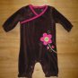Carter's Baby Girl Brown Velour Pink Flower Long Sleeve Romper Sleeper 3 Months