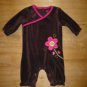 Carter's Baby Girl Brown Velour Pink Flower Long Sleeve Romper Sleeper 3 Months