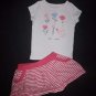 Carter's Baby Girl White Mouse Short Sleeve Shirt Pink Striped Skirt Outfit 18 M