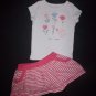 Carter's Baby Girl White Mouse Short Sleeve Shirt Pink Striped Skirt Outfit 18 M