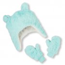 NWT The Children's Place Girls Blue Faux Fur Bear Hat Mittens 6-12 12-24 M 2T 3T