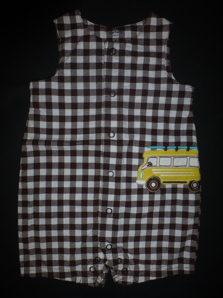 Carters Baby Boy Plaid Brown Surf Van Sleeveless Button Down Romper 6 Months