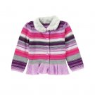 NWT Gymboree Prima Ballerina Purple Striped Fur Collar Cardigan Sweater Size 2T