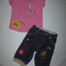 Oilily Baby Girl Pink Short Sleeve Shirt Embroidered Jeans Outfit 74 12Months