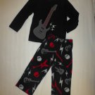Jumping Beans Boys Black Guitar Fleece Two Piece Pajamas Set Size 4