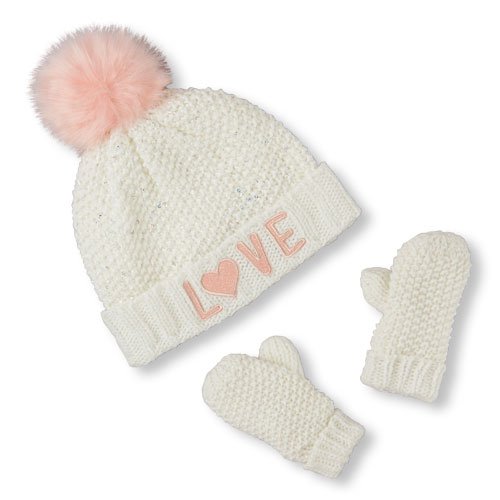 NWT The Children's Place Glitter 'Love' Sequined Hat Mittens 6-12 12-24 M 2T 3T