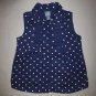 Gap Kids Girls Navy Blue Polka Dot Sleeveless Button Down Shirt Size 5