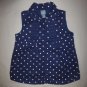 Gap Kids Girls Navy Blue Polka Dot Sleeveless Button Down Shirt Size 5