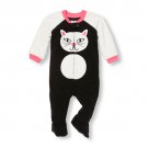 NWT The Children's Place Girls Black Cat Footed Fleece Sleeper Pajamas 18-24 M