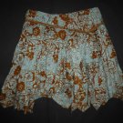 DKNY Women's Turquoise Brown Floral Asymmetrical Pheasant Boho Skirt Size 9