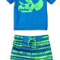 NWT CRAZY 8 Boys Dinosaur Rash Guard Shirt Geo Stripe Swim Trunks 18-24 M