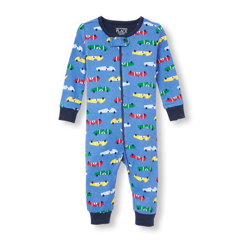 NWT The Children's Place Boy Blue Race Cars Romper Stretchie Sleeper Pajamas 2T