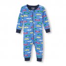 NWT The Children's Place Boy Blue Race Cars Romper Stretchie Sleeper Pajamas 2T