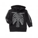 NWT Gymboree Spooky Black Glow in the Dark Skeleton Hoodie Halloween Sweater 3T